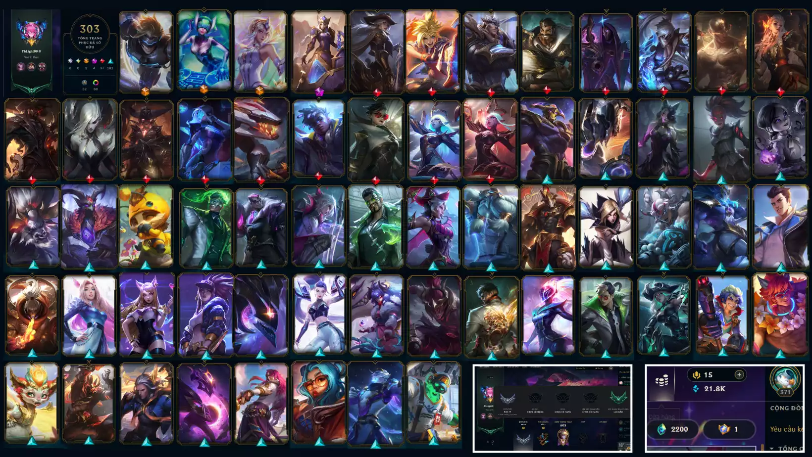 ACC LOL 303 SKIN FULL TƯỚNG LV : 371 CÒN ĐỔI TÊN